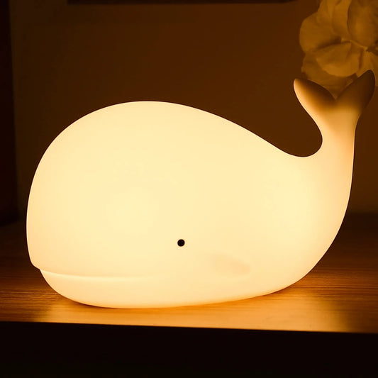 Cute Whale Animal Night Light 7-Color Silicone Usb Rechargeable Nightlights Room Decorations Table Lamp Gifts for Children